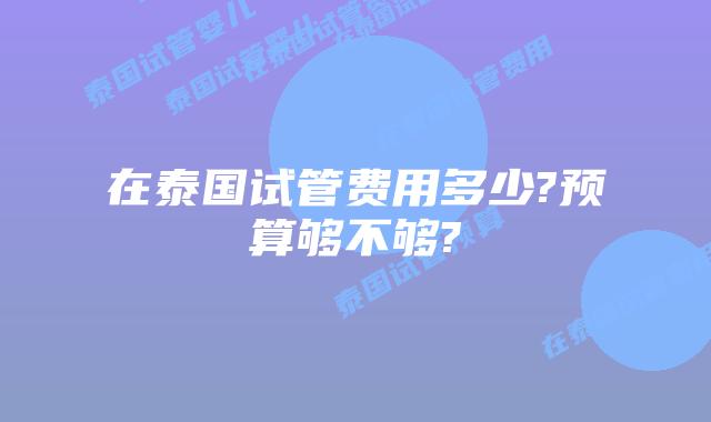 在泰国试管费用多少?预算够不够?