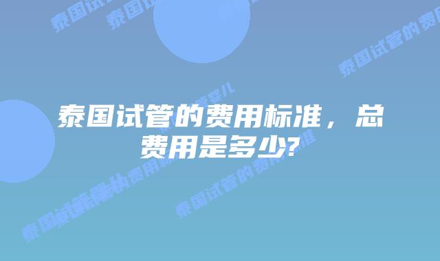 泰国试管的费用标准，总费用是多少?