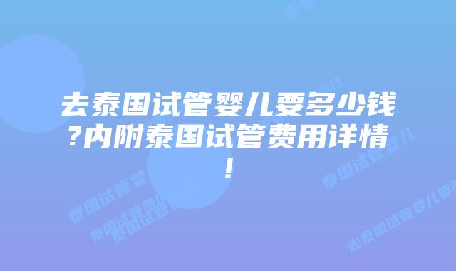 去泰国试管婴儿要多少钱?内附泰国试管费用详情!