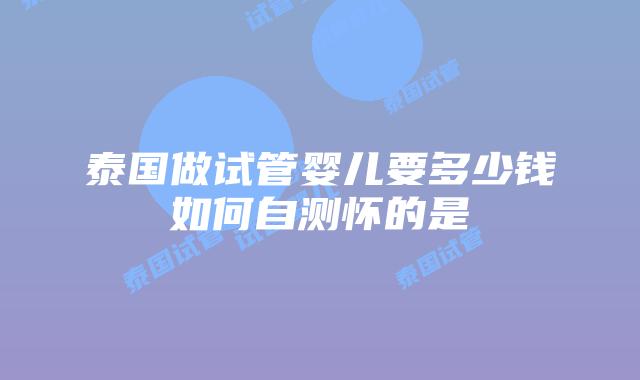 泰国做试管婴儿要多少钱如何自测怀的是