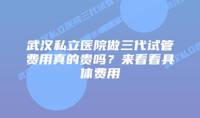 武汉私立医院做三代试管费用真的贵吗？来看看具体费用
