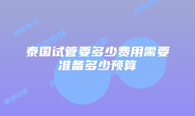 泰国试管要多少费用需要准备多少预算