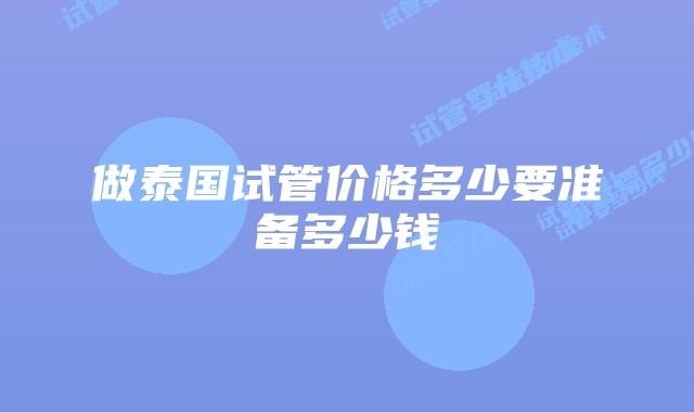 做泰国试管价格多少要准备多少钱