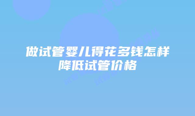 做试管婴儿得花多钱怎样降低试管价格