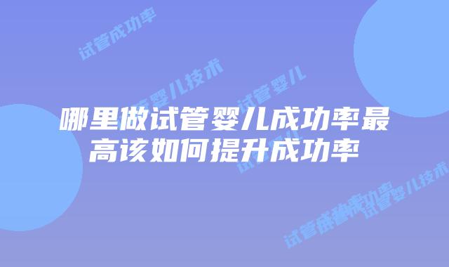 哪里做试管婴儿成功率最高该如何提升成功率