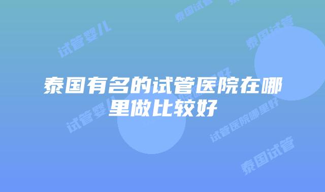 泰国有名的试管医院在哪里做比较好
