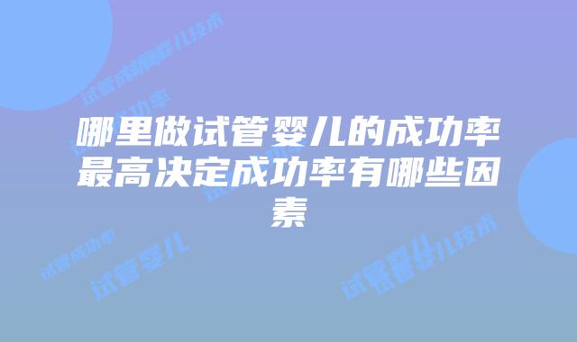 哪里做试管婴儿的成功率最高决定成功率有哪些因素
