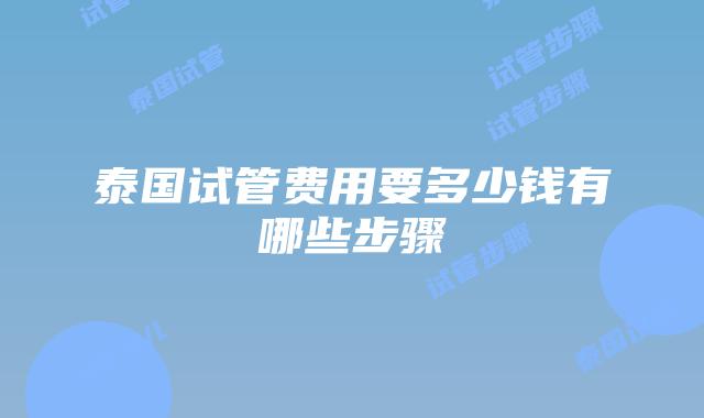 泰国试管费用要多少钱有哪些步骤