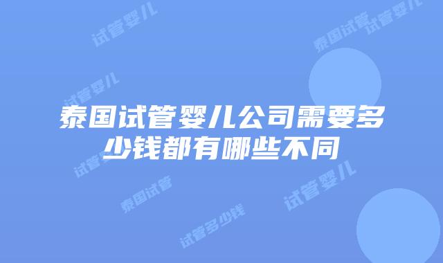 泰国试管婴儿公司需要多少钱都有哪些不同