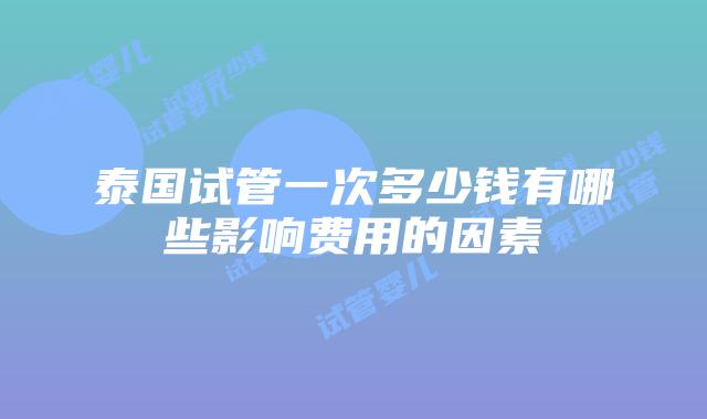 泰国试管一次多少钱有哪些影响费用的因素