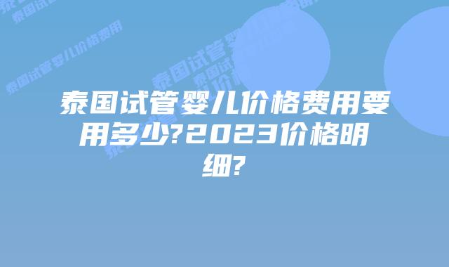 泰国试管婴儿价格费用要用多少?2023价格明细?