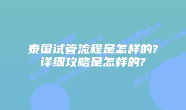 泰国试管流程是怎样的?详细攻略是怎样的?