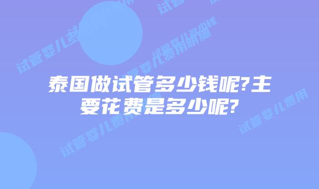 泰国做试管多少钱呢?主要花费是多少呢?