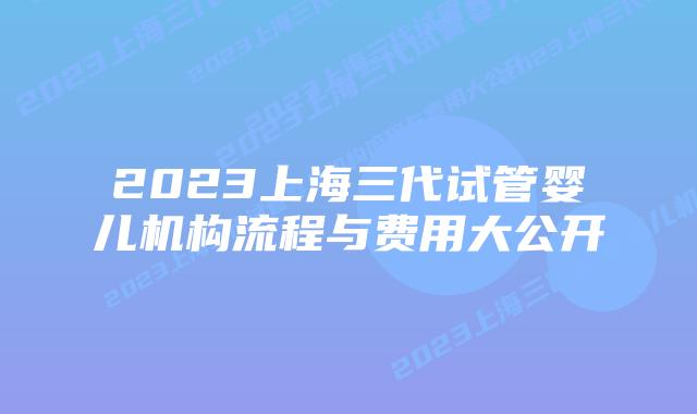 2023上海三代试管婴儿机构流程与费用大公开