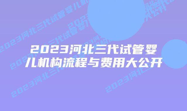 2023河北三代试管婴儿机构流程与费用大公开