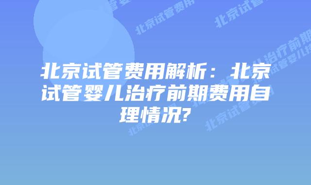 北京试管费用解析：北京试管婴儿治疗前期费用自理情况?