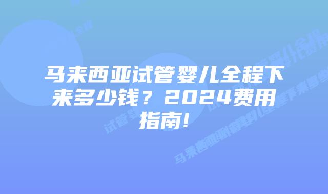 马来西亚试管婴儿全程下来多少钱？2024费用指南!