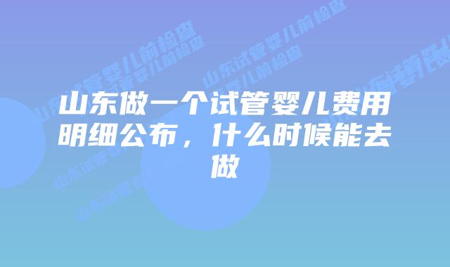 山东做一个试管婴儿费用明细公布，什么时候能去做