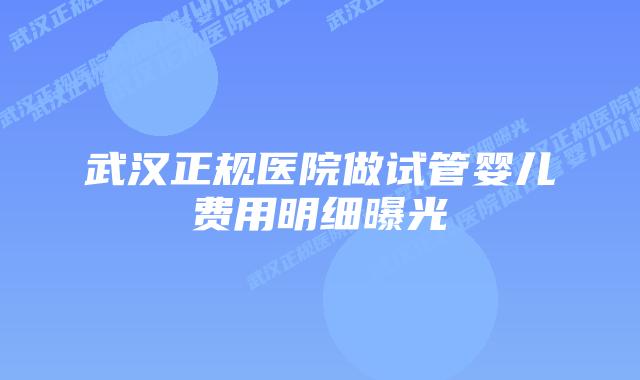 武汉正规医院做试管婴儿费用明细曝光