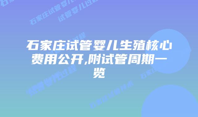 石家庄试管婴儿生殖核心费用公开,附试管周期一览
