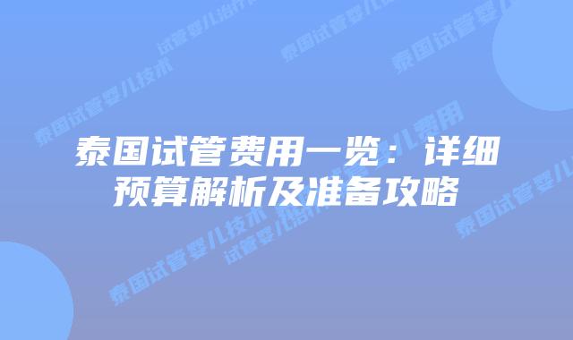 泰国试管费用一览：详细预算解析及准备攻略