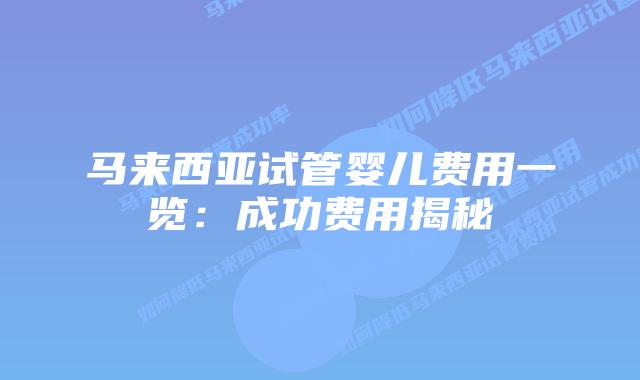 马来西亚试管婴儿费用一览:成功费用揭秘