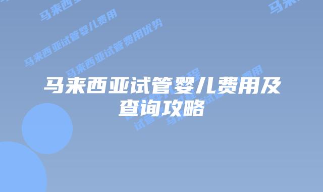 马来西亚试管婴儿费用及查询攻略