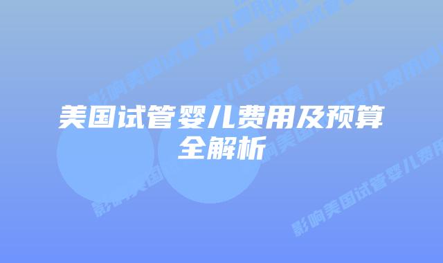 美国试管婴儿费用及预算全解析
