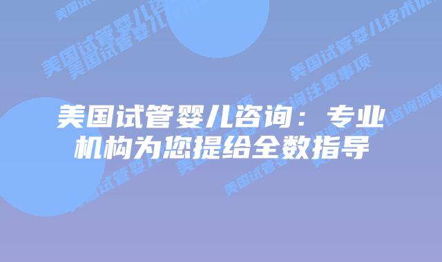 美国试管婴儿咨询：专业机构为您提给全数指导