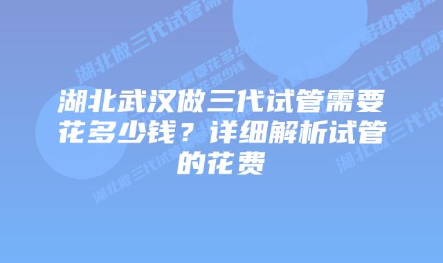 湖北武汉做三代试管需要花多少钱?详细解析试管的花费