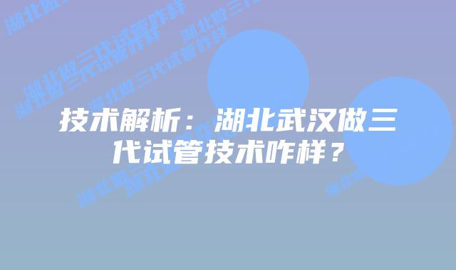技术解析:湖北武汉做三代试管技术咋样?