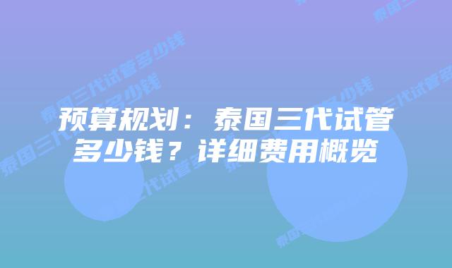 预算规划:泰国三代试管多少钱?详细费用概览