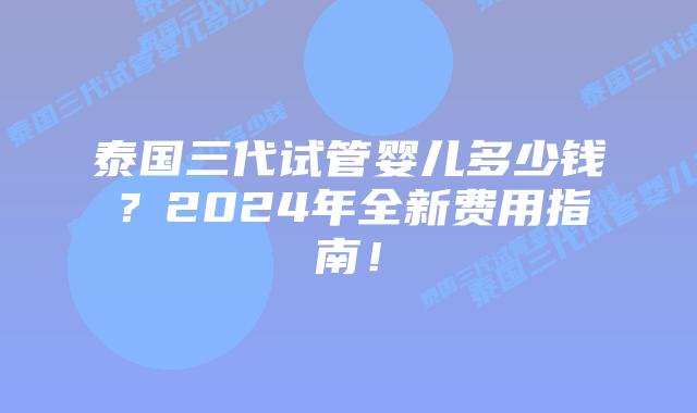 泰国三代试管婴儿多少钱？2024年全新费用指南！