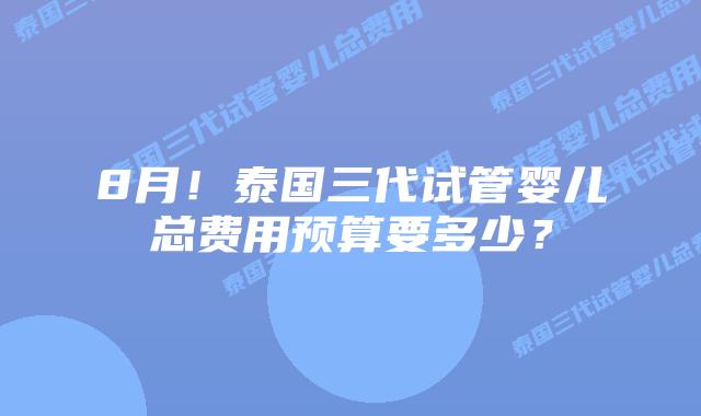 8月！泰国三代试管婴儿总费用预算要多少？