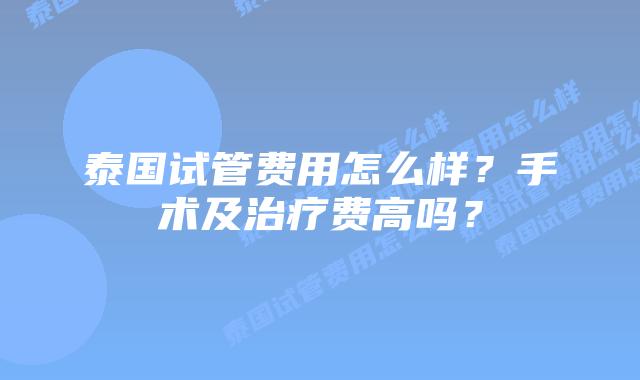 泰国试管费用怎么样？手术及治疗费高吗？