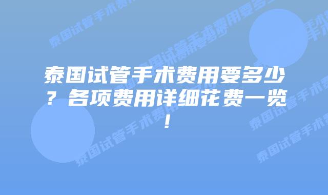 泰国试管手术费用要多少？各项费用详细花费一览！