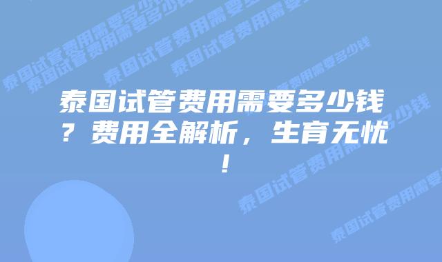 泰国试管费用需要多少钱？费用全解析，生育无忧！