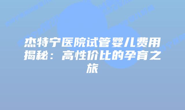 杰特宁医院试管婴儿费用揭秘：高性价比的孕育之旅