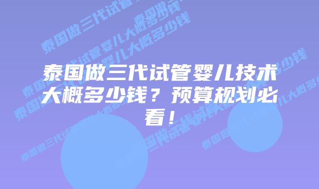 泰国做三代试管婴儿技术大概多少钱？预算规划必看！