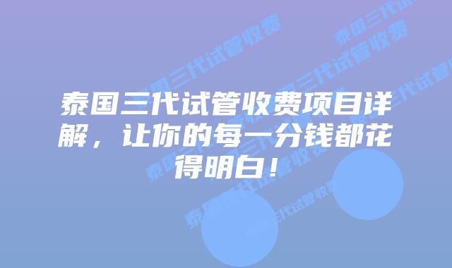 泰国三代试管收费项目详解,让你的每一分钱都花得明白!