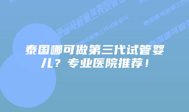 泰国哪可做第三代试管婴儿?专业医院推荐!