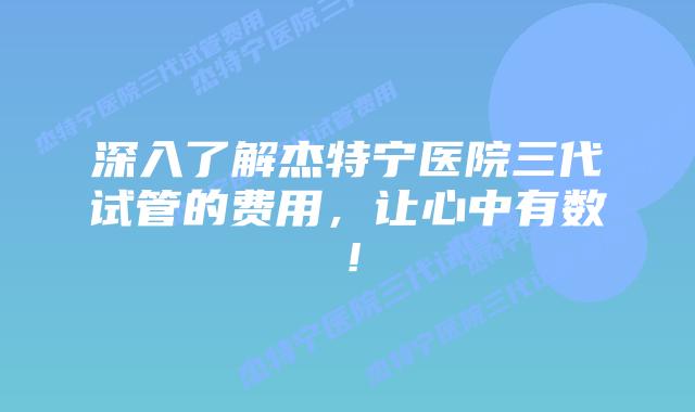 深入了解杰特宁医院三代试管的费用，让心中有数！