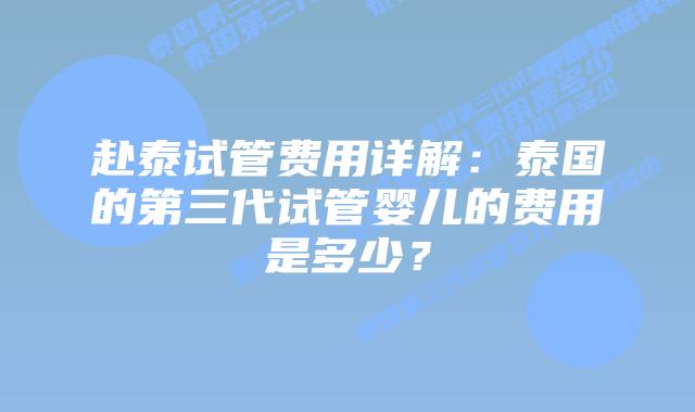 赴泰试管费用详解:泰国的第三代试管婴儿的费用是多少?
