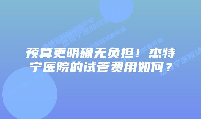 预算更明确无负担!杰特宁医院的试管费用如何?