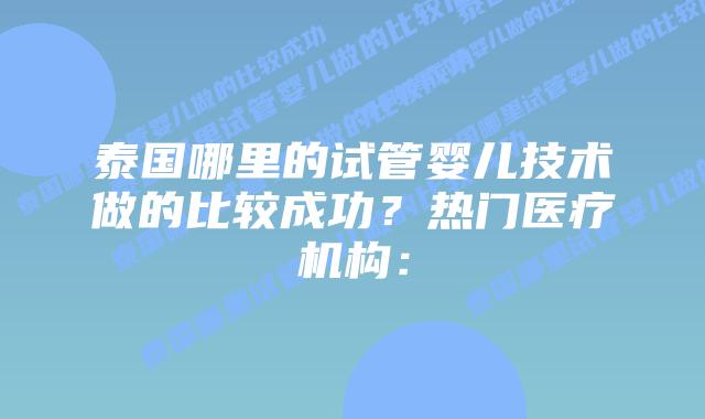 泰国哪里的试管婴儿技术做的比较成功?热门医疗机构: