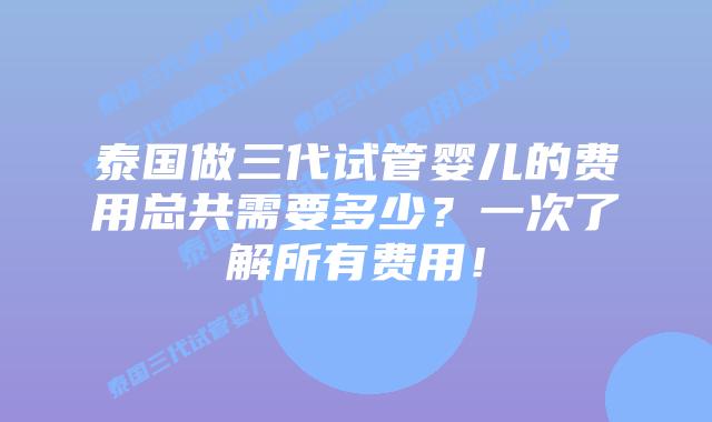 泰国做三代试管婴儿的费用总共需要多少?一次了解所有费用!
