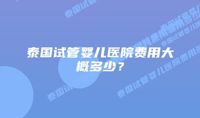 泰国试管婴儿医院费用大概多少?