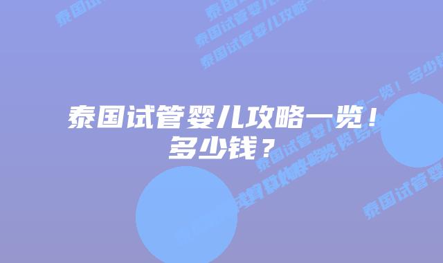 泰国试管婴儿攻略一览!多少钱?