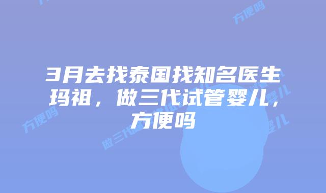 3月去找泰国找知名医生玛祖，做三代试管婴儿，方便吗