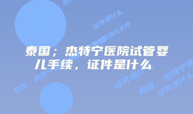 泰国;杰特宁医院试管婴儿手续,证件是什么